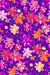 Obraz premium Colourful flowers seamless background pattern . Vector illustration hand drawn. spring summer season.