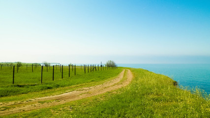 View from cliff on water of Black Sea.