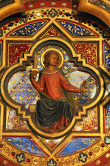 Fototapeta na wymiar Icon on the wall of lower level of royal palatine chapel, Sainte-Chapelle, Paris,