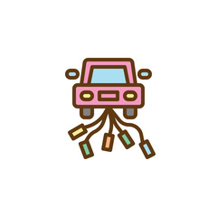 Car just married flat icon, vector sign, colorful pictogram isolated on white. Wedding car symbol, logo illustration. Flat style design