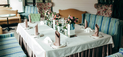 table decorated with flowers