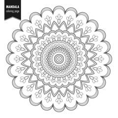 Decorative monochrome ethnic mandala pattern. Anti-stress coloring book page for adults. Hand drawn illustration