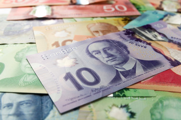 Money from Canada: Canadian Dollars. Bills spread and variation of amounts.