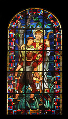 Saint Lucien, stained glass, Notre Dame de Clignancourt church, Paris, France