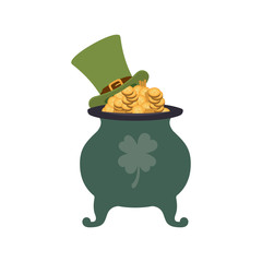 leprechaun cauldron with coins isolated icon