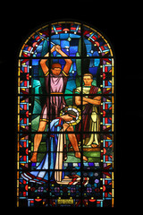 Saint Eugenia of Rome, stained glass, Notre Dame de Clignancourt church, Paris, France