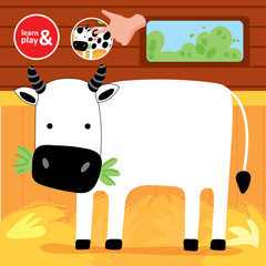 Finger Drawing Game Cow Printable Worksheet Cartoon Vector