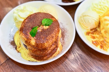 Japanese-Style Tiramisu Souffle Pancakes