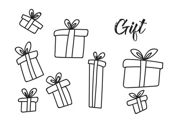 Outline Christmas Gift Box Hand Drawn Set