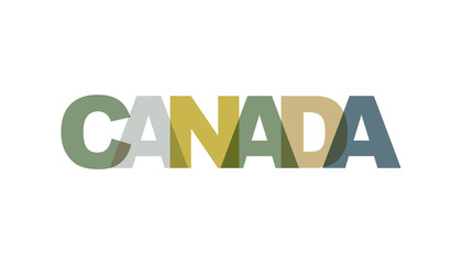 Canada, phrase overlap color no transparency. Concept of simple text for typography poster, sticker design, apparel print, greeting card or postcard. Graphic slogan isolated on white background.