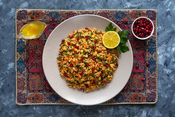 Turkish Kisir salad with wheat.
