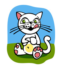 kitten sitting and licking, color icon