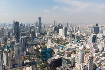 Aerial View of Sathon Road, Important Business Area in Bangkok Thailand