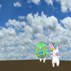 rabbit and easter Eggs, 3D rendering