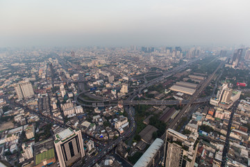 Fototapeta na wymiar Bangkok city building in haze with air pollution PM2.5 problem