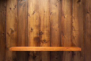 wooden shelf at wall plank background