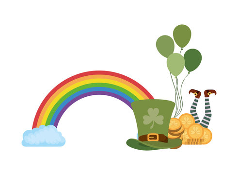 leprechaun hat with coins and rainbow icons