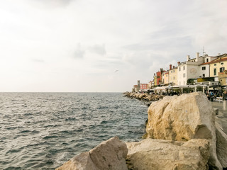 Medieval center of the village Pirano during autumn
