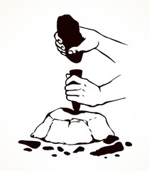 Vector illustration. Primitive people make stone tools