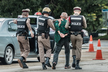 Police steel handcuffs,Police arrested,Police arrested the wrongdoer. 