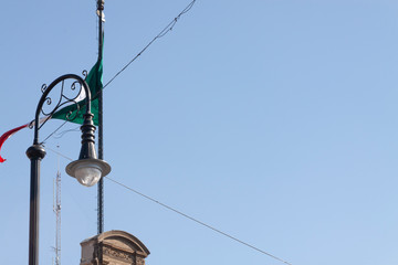 Details of Public lamp with blue sky background  in Palacio de Gobierno or National Palace.