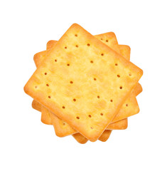 stack of square crackers isolated on white background. Dry cracker cookies isolated