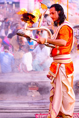 evening prayer on the banks of the Ganges, Varanasi, India, December 2016