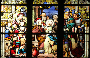 Sainte-Geneviève giving sight to his mother in the presence of Saint-Marcel, Saint Severin church, Paris, France