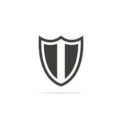 Monochrome vector illustration of a shield icon, isolated on a white background.