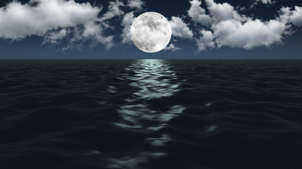 Naklejka na ściany i meble Moonlight on the sea 3D Render