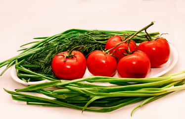 red tomato with greens 