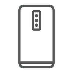Smartphone with three camera line icon, technology and communication, mobile phone sign, vector graphics, a linear pattern on a white background.