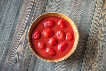 Bowl of canned tomatoes