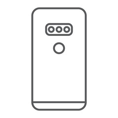 Smartphone with three camera thin line icon, gadget and communication, mobile phone sign, vector graphics, a linear pattern on a white background.
