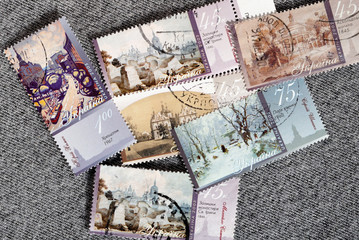 Kiev, Ukraine, February 04, 2019: Set of postage stamps of Ukraine. Significant places. Beginning of the twenty-first century