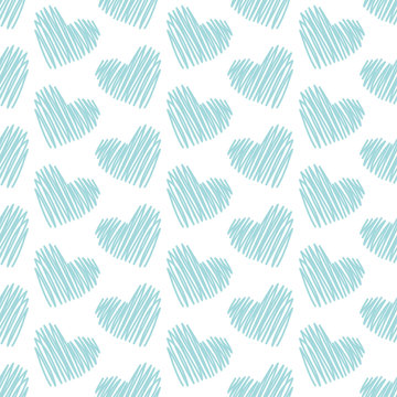 Scribbled Seamless Heart Pattern Turquoise
