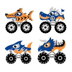 Scary animal monster truck vector set on white background.   © MirabellePrint