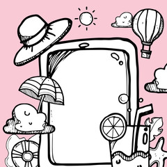 Summer vector doodle, mobile copyspace.