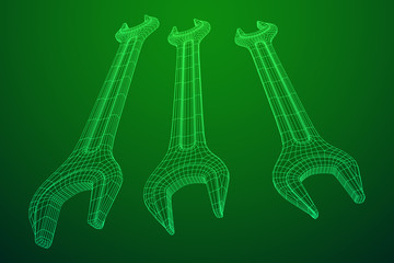 Wrench. Spanner repair tool. Mechanic or engineer instruments. Support service wireframe low poly mesh vector illustration