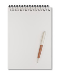 Empty notepad (sketch book) with pen isolated on white background