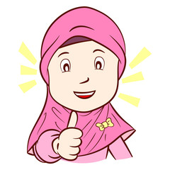 llustration of Happy muslim girl is thumb up, Vector Illustration