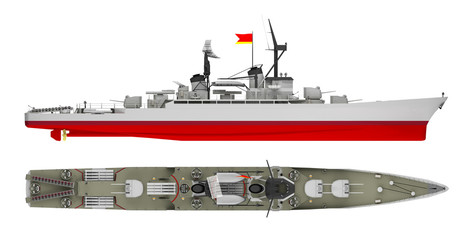 warship isolated on white