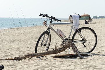 Fototapeta premium Italia Calabria Mare spiaggia libera con bicicletta