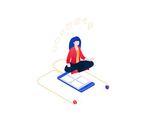 Meditation at work - modern colorful isometric vector illustration