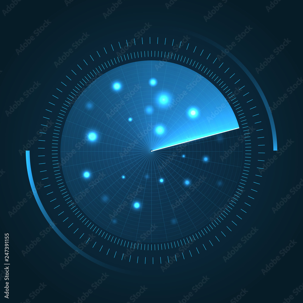 Poster radar screen. sonar search. vector hud