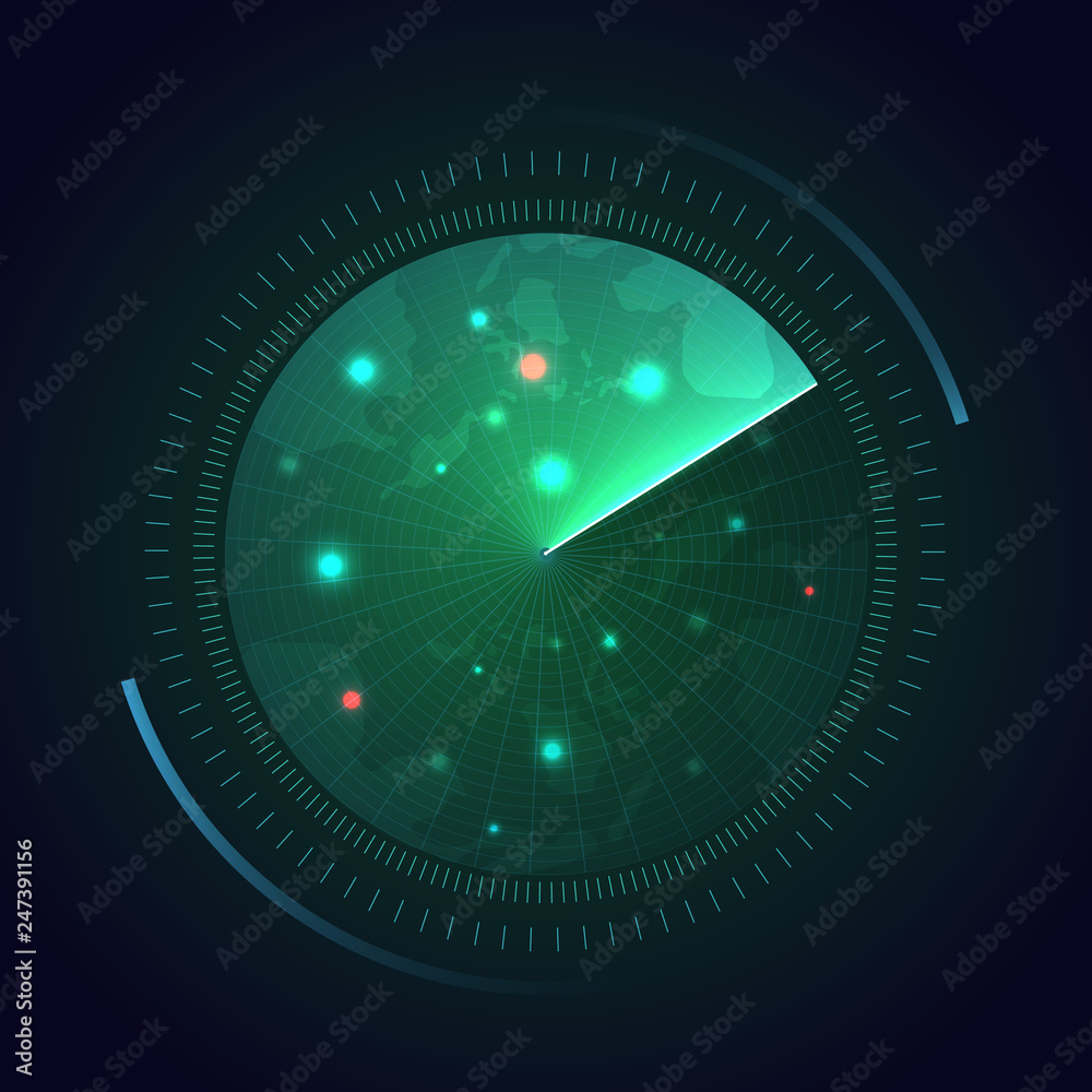 Poster radar screen. sonar search. vector hud