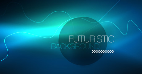 Glowing abstract wave on dark, shiny motion, Christmas and New Year magic space light. Techno abstract background