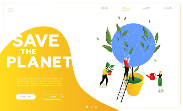 Save the planet - modern colorful isometric vector web banner