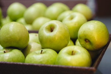 Green apple Raw fruit and vegetable backgrounds overhead perspective, part of a set collection of healthy organic fresh produce