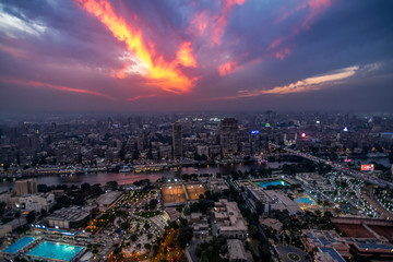 18/11/2018 Cairo, Egypt, incredible skyscraper view of a night city with lots of city lights